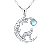 Wolf Necklace for Women Crescent Moon Pendant Moonstone Necklace Sterling Silver Animal Howling Wolf Jewelry for Women Girl Teen