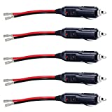 [5 PACK] 12V Replacement Cigarette Lighter Power Adapter - 24V Car Male Plug with Leads Auto Accessories with Led Lights, 15A Fuse (5)