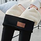 Super Thick Cashmere Leggings for Women,Andees Premium Women's Fleece Lined Legging,Ladies Winter Wool Warm High Waist Elastic Yoga Slim Pant,Womens Ultra Soft Holiday Leggings Pants (A1/Black, L)