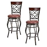 COSTWAY Bar Stools Set of 2, 360 Degree Swivel, 30" Seat Height Bar Stools, Leather Padded Seat Bistro Dining Kitchen Pub Metal Chairs (Set of 2)