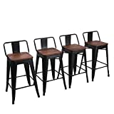 Yongchuang 24" Metal Barstools Set of 4 Counter Bar Stools with Wood Top Low Back Matte Black