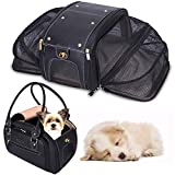 PetsHome Dog Carrier, Pet Carrier, Cat Carrier, Expandable Foldable Airline Approved Leather Pet Travel Portable Bag Carrier for Cat and Small Dog Home & Outdoor Small Black