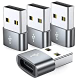 USB C Female to USB Male Adapter (4-Pack),JXMOX Type C to USB A Charger Cable Adapter,Compatible with iPhone 11 12 13 Mini Pro Max,iPad 2021,Samsung Galaxy Note 10 S21 S20 Plus,Google Pixel 5 4 3 XL