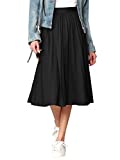 Made By Johnny WB2371 Women's High Elastic Waist Pleated Mid A-Line Swing Skirt M Black