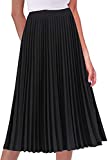 GOLDSTITCH Women's High Waist Pleated Skirt A line Swing Midi Skirt Black