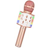 Karaoke Microphone for Kids, Fun Toys Karaoke Machine with Bluetooth & LED Lights, Home KTV Birthday Party Player, Christmas Stocking Stuffers for 5 6 7 8 9 10+ Years Old Girls Boys Teens(Rose Gold)