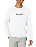 Calvin Klein Men's Long Sleeve Logo French Terry Crewneck, Brilliant White, X-Large