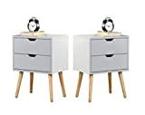 Sweetgo End Side Table Nightstand with Storage Drawer -Fashion Modern Assemble Storage Cabinet Bedroom Bedside -Solid Wood Legs Living Room Bedroom Furniture-Double Drawer Nightstand-Set of 2 (White)