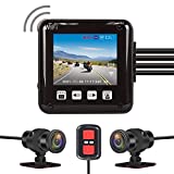 VSYSTO WiFi Motorcycle Dash Cam, 2 Inch Screen All Waterproof HD 1080P WDR SONY307 150 Wide Angle Fisheye Lens Front and Rear Camera, Night Vision, G-Sensor Loop Recording (Black-2Inch)