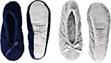isotoner womens 2 Pack Ballerina Slipper Quilted and Solid Ballet Flat, Light Grey Quilted, Navy Blue Solid, 9-Aug US