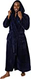 Ross Michaels Mens Robe Big & Tall with Hood - Long Plush 400GSM Luxury Fleece Bathrobe with Shawl Collar (Navy, 3X-Large)