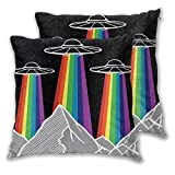 QSmx Throw Pillow Covers Pack of 2, Rainbow UFO Gay Pride Square Velvet Decorative Cushion Cases, Soft Throw Pillow Cases for Couch Sofa Bed Bench Car Living Room 18X18 Inches