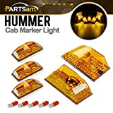 Partsam 5pcs Cab Marker Roof Running Top Lights 264160AM Front Amber Lens Crystal Chrome Waterproof + T10 194 168 W5W 2825 Yellow Halogen Bulbs Compatible with Hummer H2 SUV SUT 2003 - 2009