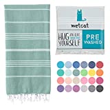 WETCAT Turkish Beach Blanket (38 x 71) - Prewashed for Soft Feel, 100% Cotton - Quick Dry Beach Towels Oversized - Unique Turkish Towels for Travel with Lively Colors (Teal)