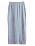 SheIn Women's Basic Plain Stretchy Ribbed Knit Split Full Length Skirt Light Blue Medium