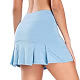 Women Pleated Tennis Skorts with Hidden Pocket Athletic Golf Fitness Skirts Built in Shorts (Light Blue, Small)