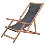 vidaXL Folding Beach Chair Fabric and Wooden Frame Gray Outdoor Seat Lounge