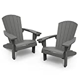 Keter Alpine Adirondack 2 Pack Resin Outdoor Furniture Patio Chairs with Cup Holder-Perfect for Beach, Pool, and Fire Pit Seating, Grey