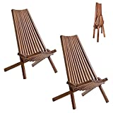 Daxue Folding Garden Lounge Chairs Set of 2, Solid Acacia Wood Low Profile Lounge Chair for Indoor Outdoor Handcrafted Patio Seating Beach Yard Balcony Furniture Fire Pit Chair, 2 Packs