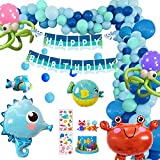 Under The Sea Party Decorations, BIQIQI Ocean Party Decorations Seahorse and Crab Balloon Party Supplies Marine Animals Balloons with Happy Birthday Banner