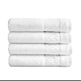 Welhome Hudson 100% Pure Organic Cotton 4 Pack Hand Towels | White | Eco Friendly | Plush | Durable & Absorbent | Hotel & Spa Decorative Bathroom Towel | 651 GSM | Machine Washable