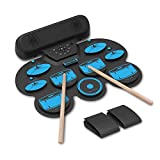 Electronic Drum Set Kids Electric Drum Kit 9 Thickened Pad Roll Up Beginner Practice Pad, USB MIDI Connectivity, Drum Sticks and Kick Pedals, Dual Built-in Speakers, Kids Christmas& Birthday Gift