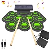 Electronic Drum Set - KONIX Bluetooth Electric Midi Drum Set for Beginner Portable Roll Up Drum Practice Pads - Musical Instruments With Built-In Speaker,Drum Pedals Drum Sticks