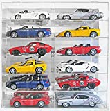 DisplayGifts 1/18 Scale Diecast Toy Cars Wheels Clear Acrylic Display Case Wall Mountable Cabinet Hot 12 Cars Holder w/ Mirrored Background