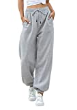 Casual Women Sweatpants Pockets High Waist Sporty Gym Athletic Fit Jogger Pants Casual Lounge Trousers Gray L