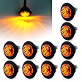 FXC 10x 3/4" Round LED Clearence Light Front Rear Side Marker Indicators Light for Truck Car Bus Trailer Van Caravan Boat, Taillight Brake Stop Lamp (Amber, 12V)