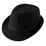 Unisex Classic Manhattan Fedora Hat with Black Band Fashion Casual Jazz Wool Cap (Black)