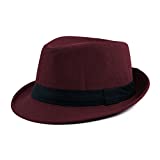 Ayliss Trilby Fedoras Panama Jazz Hat Short Brim Bowler Hat for Men/Women (Burgundy)