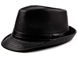 UTALY PU Leather Trilby Fedoras Panama Jazz-Hat Short Brim Bowler Hat (Black)