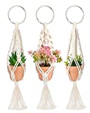 MoHern Mini Macrame Plant Hanger with Pot, 3 Pcs Small Hanging Car Plant, Cute Hanging Rearview Mirror Charms, Boho Car Decor, for Plant Lover
