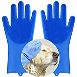 Pet Dog Bath Gloves, Grooming Brush and Hair Removal for Cat Horse (Blue)
