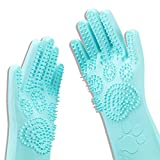 Srtood Pet Grooming Magic Gloves, Dog Cat Bathing Shampoo Brush, Silicone Hair Removal Gloves with Thick High Density Teeth for Bathing and Messaging, Double-Side Scrubbing Gloves for Shedding