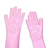 ULSUM Pet Grooming Gloves, Pink, Dog Bath Brush for Long/Short Hair, Waterproof Cat Brush Gloves, Easy to Clean and Use, Silicone Dog Washing Gloves for Bathing, Deshedding Hair Remover