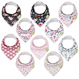 10-Pack Organic Baby Bandana Drool Bibs - Organic Cotton Bandana Bibs for Girls - Super Absorbent Bandana Drool Bibs - Teething Bibs - Baby Bibs for Girl, Infant, Toddler - Bibs Set (Tea Party)