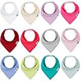 Baby Bandana Drool Bibs for Girls,12 Pack Solid Colors Baby Girl Bibs Set,Absorbent 100% Organic Cotton for Newborn Teething and Drooling,Adjustable Snaps Toddler Bibs