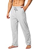 Pudolla Men's Cotton Yoga Sweatpants Athletic Lounge Pants Open Bottom Casual Jersey Pants for Men with Pockets (Netral Gray Large)