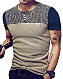 LOGEEYAR Mens Premium Fitted Short-Sleeve Contrast Color Stitching T-Shirt(Blue L)
