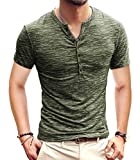 KUYIGO Men's Henley Shirts Short Sleeve Slim Fit Summer Shirts (Large, 01 Army Green)