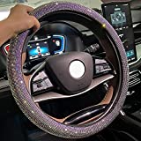 Carwales Car Bling Steering Wheel Cover for Women Girls 15 Inch Universal Colorful Crystal Rhinestone Diamond Rainbow Bling Accessories Anti Slip Wheel Protector, Black