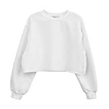 Women Pullover Cropped Hoodies Long Sleeves Sweatshirts Casual Crop Tops for Fall Winter (White, Medium)