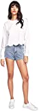 ROMWE Women's Casual Long Sleeve Scalloped Hem Crop Tops Sweatshirt White M