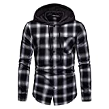 JG JENNY GHOO Hooded Flannel Shirt for Men Lightweight Flannel Hoodie Casual Long Sleeve Hooded Plaid Shirt Jacket Black