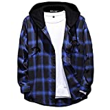 DEVIL KING Men's Hooded Flannel Shirts Jackets Casual Long Sleeve Lightweight Flannel Hoodie Blue