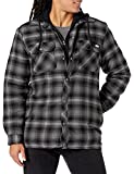 Dickies Men Relaxed Fleece Hooded Flannel Shirt Jacket, Black Ombre Plaid, Small