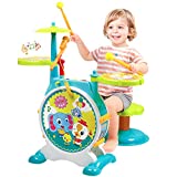 Kids Drum Set Musical Instrument Toys Drum Set for Toddlers 1-3 Educational Musical Toys Working Microphone Chair Adjustable Sound Electronic Drum Set Birthday Gifts for 1 2 3 Years Old Boys Girls