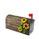 Autumn Sunflowers Wood Pattern Mailbox Covers Magnetic Post Box Cover Wraps Standard Size 21x18 Inches for Garden Yard Decor